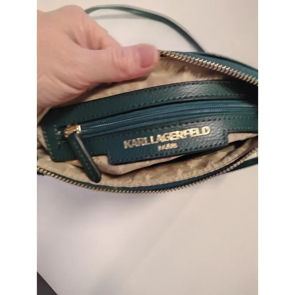 Karl Lagerfeld Paris Crossbody Bag Forest Green Gold Tone Hardware Faux Leather